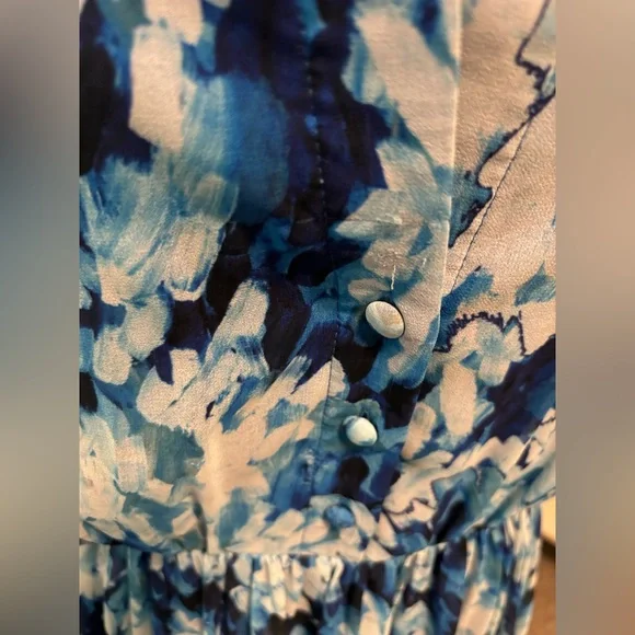 BADGLEY MISCHKA Blue Floral Print Halter Chiffon Maxi Shirt-Dress Gown 20 US